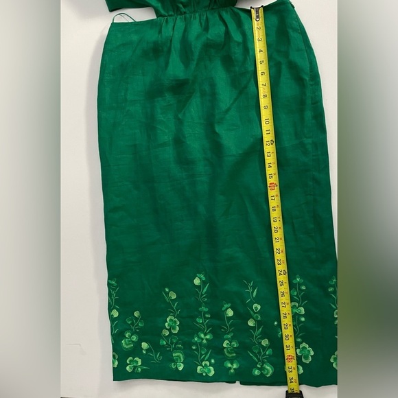 Saloni Neelam floral embroidered cutout linen dress emerald green sz us 12 - Picture 10 of 12
